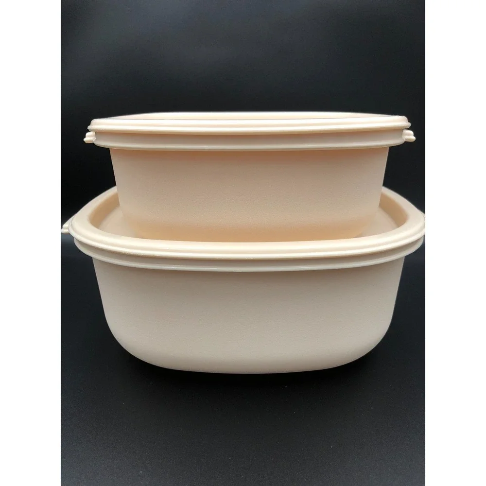 Vintage Rubbermaid Servin' Saver Almond OPAQUE 6 & 12 Cup Sq Set 2247 -2249 RARE